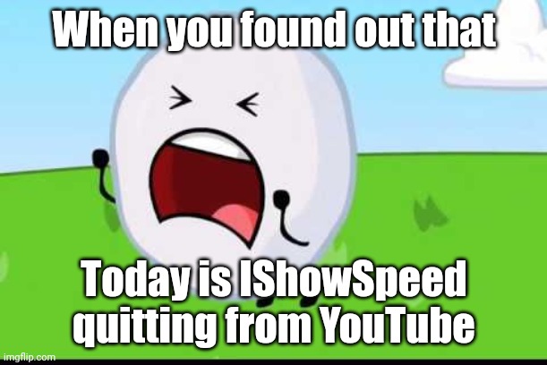 We'll Forever Miss You, Speed | When you found out that; Today is IShowSpeed quitting from YouTube | image tagged in bfdi snowball nooooo,memes,rip,ishowspeed,youtube | made w/ Imgflip meme maker