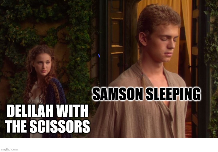 Snip snip | SAMSON SLEEPING; DELILAH WITH THE SCISSORS | image tagged in a lovers' quarrel | made w/ Imgflip meme maker