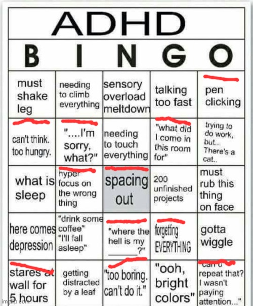 adhd bingo | image tagged in adhd bingo | made w/ Imgflip meme maker