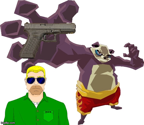 Crack Stuntman and Panda King promote Pistols for Pandas | image tagged in sly cooper,panda king,homestar runner,playstation | made w/ Imgflip meme maker