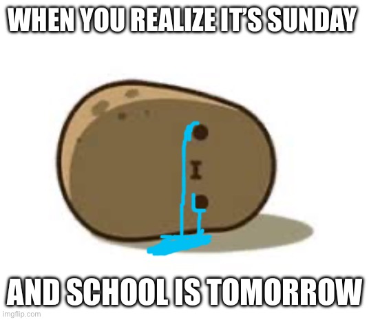 Lazy dumb potato | WHEN YOU REALIZE IT’S SUNDAY; AND SCHOOL IS TOMORROW | image tagged in lazy dumb potato | made w/ Imgflip meme maker