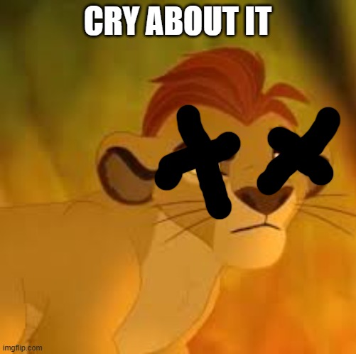 Used in comment | CRY ABOUT IT | image tagged in kion crybaby | made w/ Imgflip meme maker