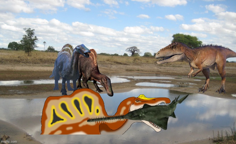 African Mesozoic | image tagged in watering hole | made w/ Imgflip meme maker