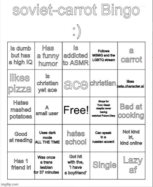 soviet-carrot bingo | image tagged in soviet-carrot bingo | made w/ Imgflip meme maker