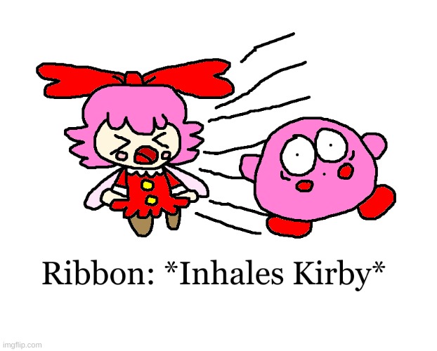 Ribbon inhales Kirby | image tagged in kirby,cute,parody,fan art,comics/cartoons,artwork | made w/ Imgflip meme maker