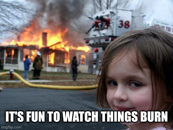 Disaster Girl Meme | IT'S FUN TO WATCH THINGS BURN | image tagged in memes,disaster girl | made w/ Imgflip meme maker