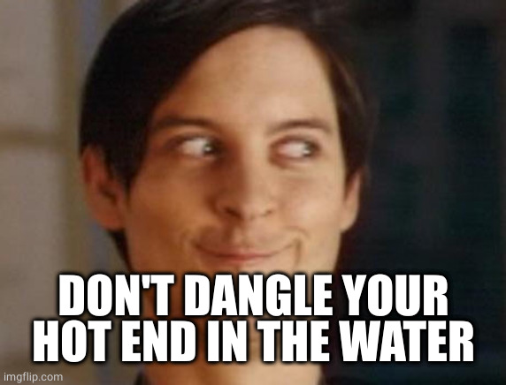 Spiderman Peter Parker Meme | DON'T DANGLE YOUR HOT END IN THE WATER | image tagged in memes,spiderman peter parker | made w/ Imgflip meme maker