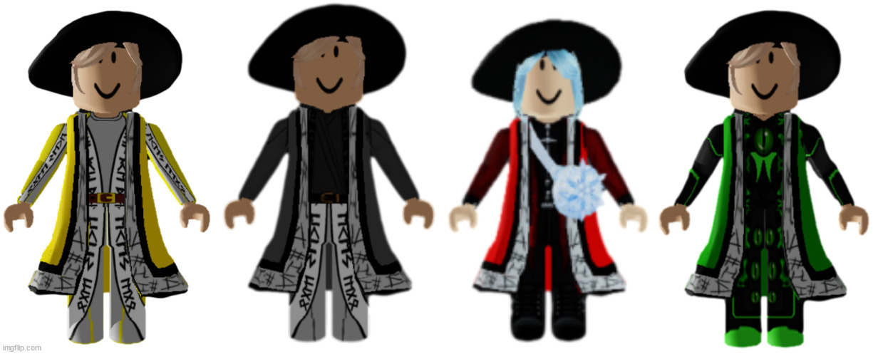 Ignore the bag on Fire Mage(the red one) i made a mistake lol | image tagged in electric mage,normal mage,fire mage,grass mage | made w/ Imgflip meme maker