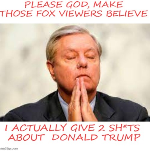 Living on a Trump prayer | image tagged in maga,con man,lindsey graham,donald trump,american politics | made w/ Imgflip meme maker