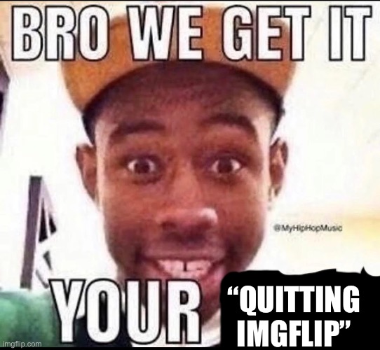. | “QUITTING IMGFLIP” | image tagged in bro we get it you're gay | made w/ Imgflip meme maker