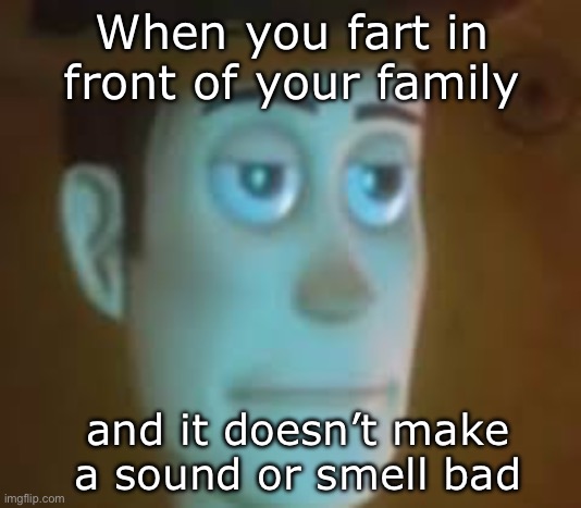 Such a huge disappointment | When you fart in front of your family; and it doesn’t make a sound or smell bad | image tagged in disappointed woody | made w/ Imgflip meme maker