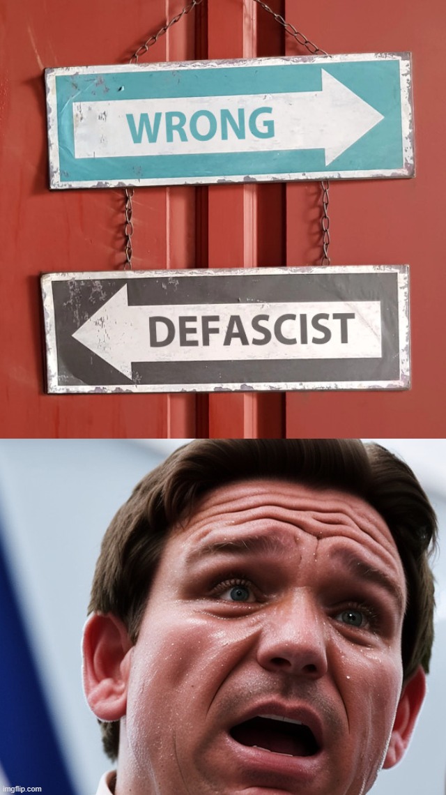wRONg defascist... | image tagged in ron desantis crying,wrong,defascist,fascist,something's wrong i can feel it,moron | made w/ Imgflip meme maker