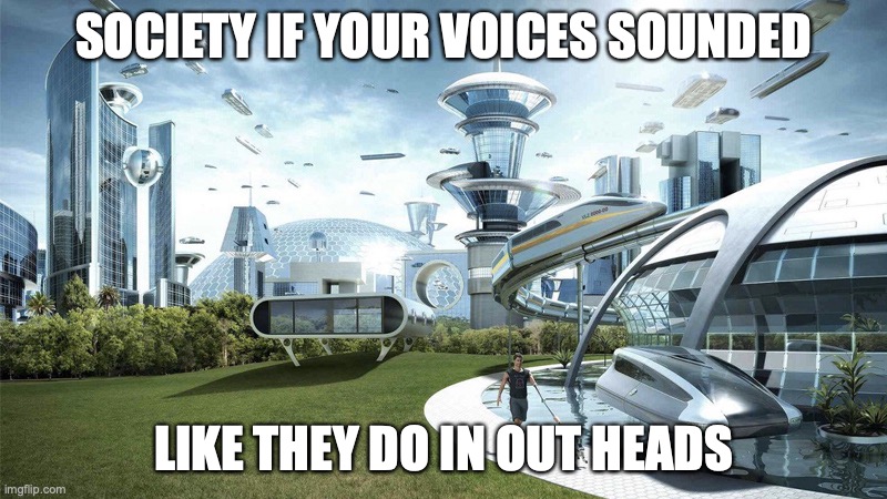 The future world if | SOCIETY IF YOUR VOICES SOUNDED; LIKE THEY DO IN OUT HEADS | image tagged in the future world if | made w/ Imgflip meme maker
