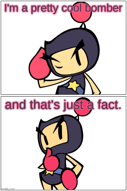 Cool Bomber | I'm a pretty cool bomber; and that's just a fact. | image tagged in memes,blank comic panel 1x2 | made w/ Imgflip meme maker