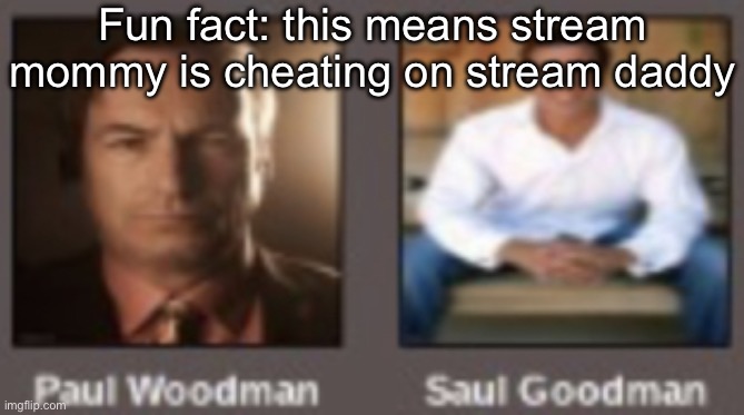 paul vs saul | Fun fact: this means stream mommy is cheating on stream daddy | image tagged in paul vs saul | made w/ Imgflip meme maker