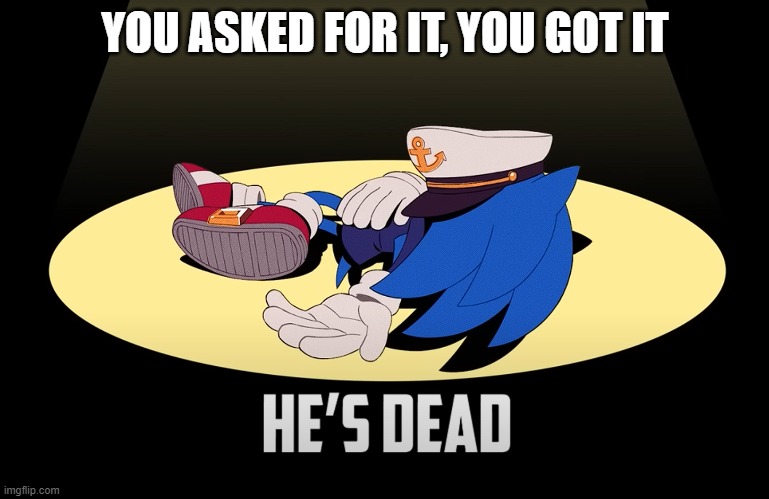 Sonic's Dead | YOU ASKED FOR IT, YOU GOT IT | image tagged in sonic the hedgehog | made w/ Imgflip meme maker