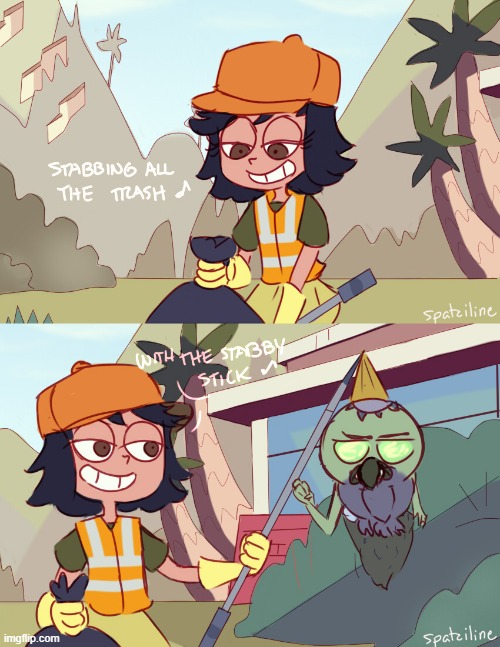 anna stabbing all the trash with her stabby stick..biggest trash. | image tagged in comics/cartoons,star vs the forces of evil | made w/ Imgflip meme maker