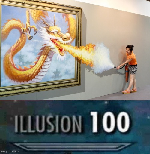 Extinguishing the fire optical illusion | image tagged in illusion 100,dragon,fire,memes,optical illusion,illusion | made w/ Imgflip meme maker
