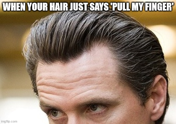 bad hair | WHEN YOUR HAIR JUST SAYS 'PULL MY FINGER' | image tagged in laughable hair | made w/ Imgflip meme maker