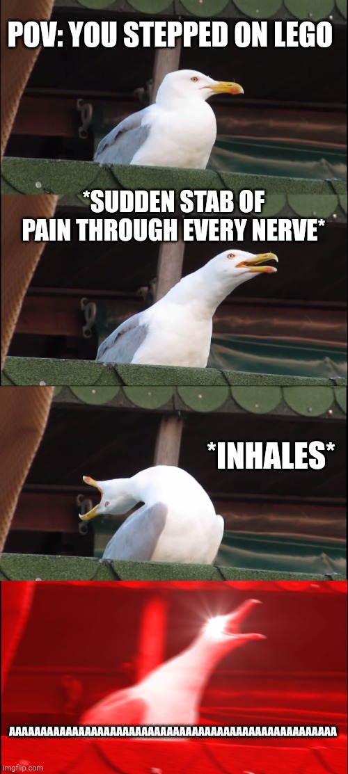 Inhaling Seagull Meme | POV: YOU STEPPED ON LEGO; *SUDDEN STAB OF PAIN THROUGH EVERY NERVE*; *INHALES*; AAAAAAAAAAAAAAAAAAAAAAAAAAAAAAAAAAAAAAAAAAAAAAAAAAAA | image tagged in memes,inhaling seagull | made w/ Imgflip meme maker