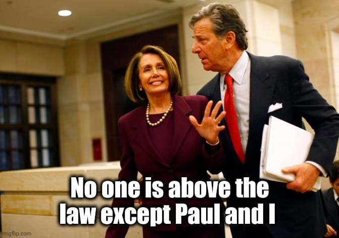 Nancy and Paul Pelosi | No one is above the law except Paul and I | image tagged in nancy and paul pelosi | made w/ Imgflip meme maker