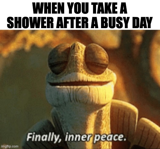 Shower | WHEN YOU TAKE A SHOWER AFTER A BUSY DAY | image tagged in finally inner peace | made w/ Imgflip meme maker