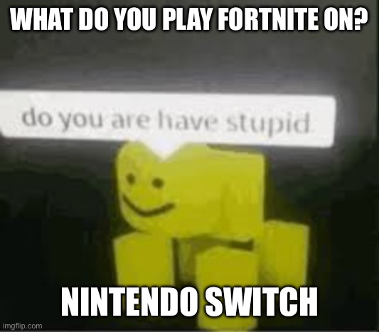 do you are have stupid | WHAT DO YOU PLAY FORTNITE ON? NINTENDO SWITCH | image tagged in do you are have stupid | made w/ Imgflip meme maker