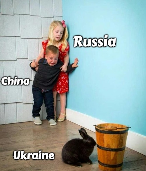 Children scared of rabbit | Russia; China; Ukraine | image tagged in children scared of rabbit,slavic,china,russo-ukrainian war | made w/ Imgflip meme maker