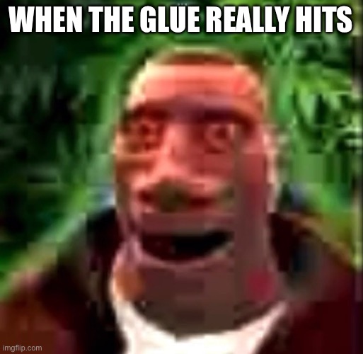 Gluuuueeeeeeeee | WHEN THE GLUE REALLY HITS | image tagged in gorilla glue | made w/ Imgflip meme maker