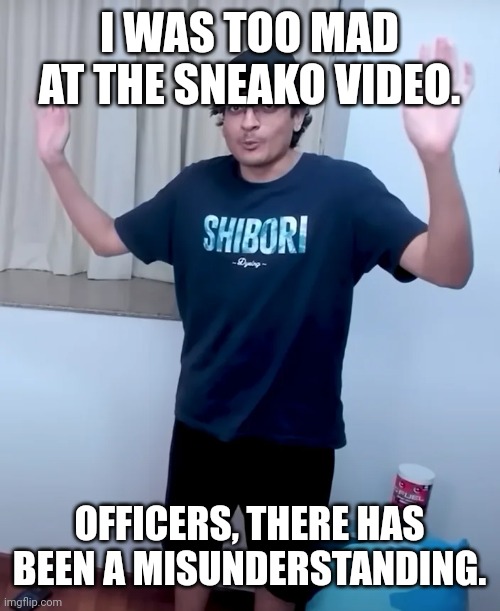 I WAS TOO MAD AT THE SNEAKO VIDEO. OFFICERS, THERE HAS BEEN A MISUNDERSTANDING. | made w/ Imgflip meme maker