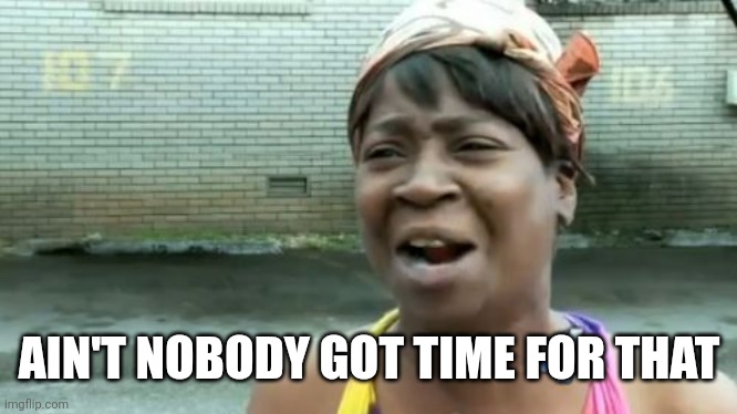 Ain't Nobody Got Time For That Meme | AIN'T NOBODY GOT TIME FOR THAT | image tagged in memes,ain't nobody got time for that | made w/ Imgflip meme maker