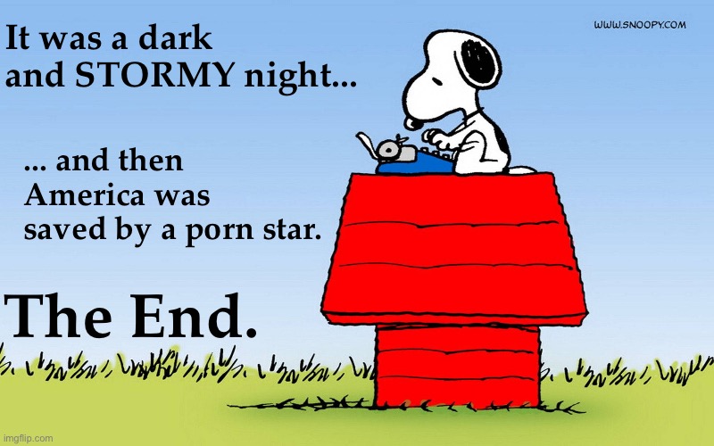 It was a dark and STORMY night... ... and then America was saved by a porn star. The End. | made w/ Imgflip meme maker