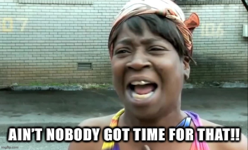 Ain’t nobody got time for that with text | image tagged in ain t nobody got time for that with text | made w/ Imgflip meme maker