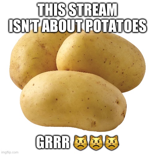 The stream name is just false advertising smh | THIS STREAM ISN’T ABOUT POTATOES; GRRR 😾😾😾 | made w/ Imgflip meme maker