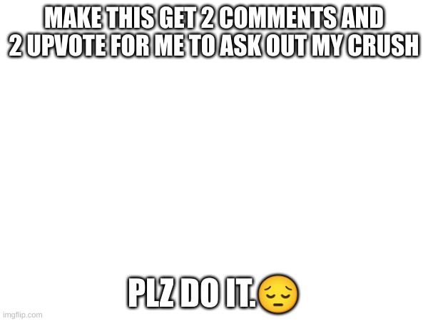 plz | MAKE THIS GET 2 COMMENTS AND 2 UPVOTE FOR ME TO ASK OUT MY CRUSH; PLZ DO IT.😔 | image tagged in plz | made w/ Imgflip meme maker