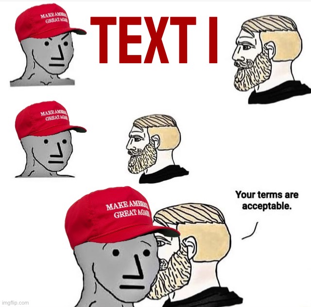 MAGA your terms are acceptable | Text 1 | image tagged in maga your terms are acceptable | made w/ Imgflip meme maker