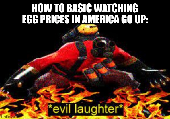 *evil laughter* | HOW TO BASIC WATCHING EGG PRICES IN AMERICA GO UP: | image tagged in evil laughter | made w/ Imgflip meme maker