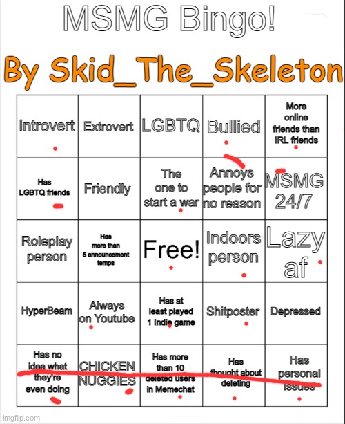 i miss skid honestly | image tagged in msmg bingo by skid | made w/ Imgflip meme maker