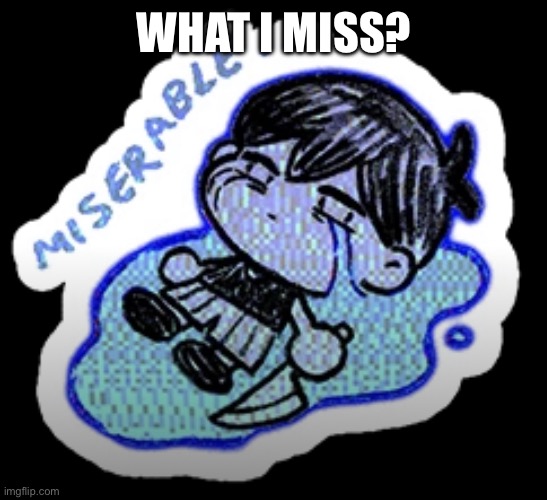 miserable | WHAT I MISS? | image tagged in miserable | made w/ Imgflip meme maker