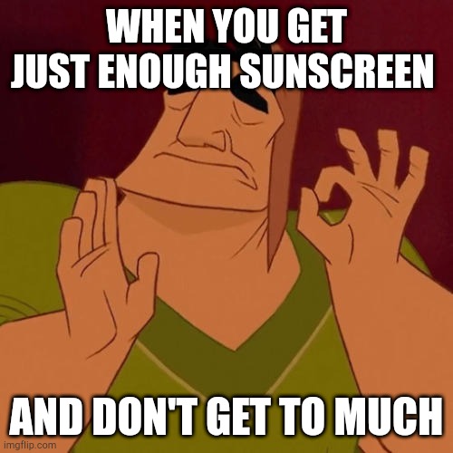 When X just right | WHEN YOU GET JUST ENOUGH SUNSCREEN; AND DON'T GET TO MUCH | image tagged in when x just right | made w/ Imgflip meme maker