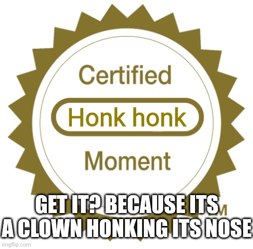 Certified Blank Moment | GET IT? BECAUSE ITS A CLOWN HONKING ITS NOSE Honk honk | image tagged in certified blank moment | made w/ Imgflip meme maker