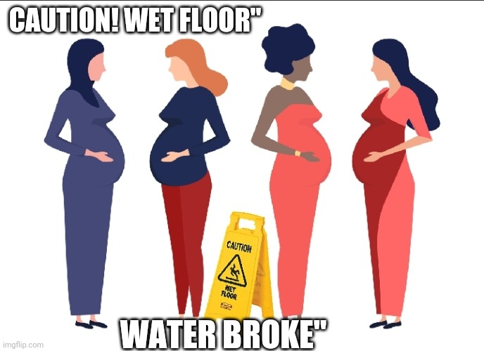 Pregnant Ladies | CAUTION! WET FLOOR"; WATER BROKE" | image tagged in reactions,memes | made w/ Imgflip meme maker