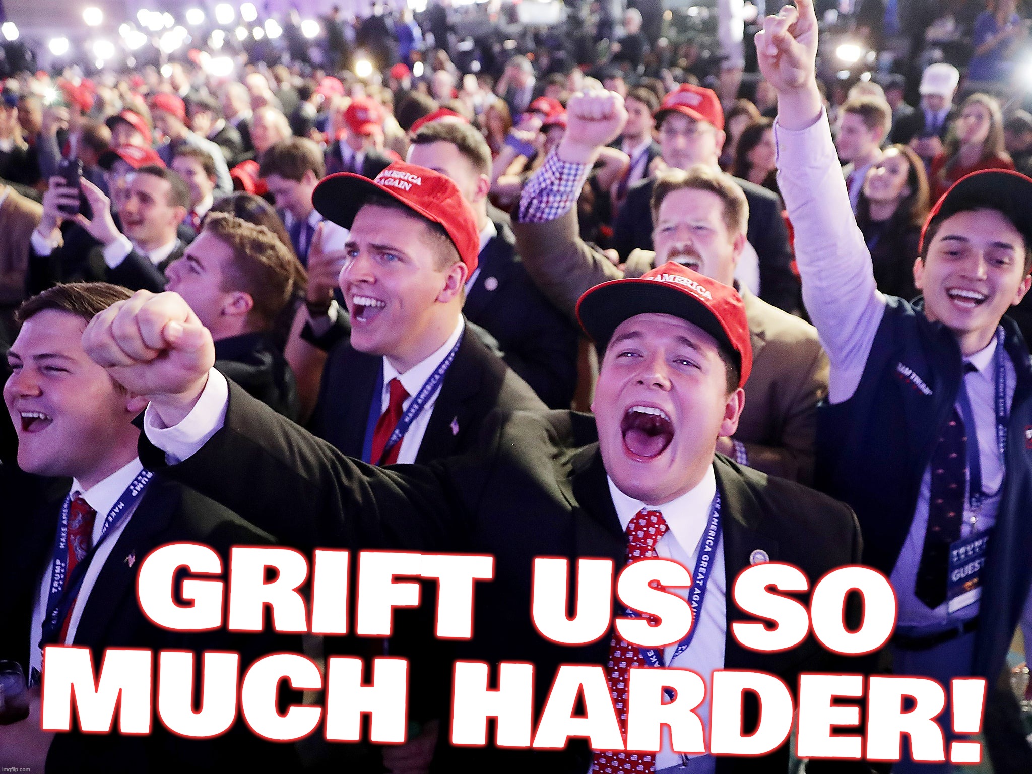 they like it hard... | GRIFT US SO MUCH HARDER! | image tagged in magats,red hat,hatred,dumb people,losers,incels | made w/ Imgflip meme maker