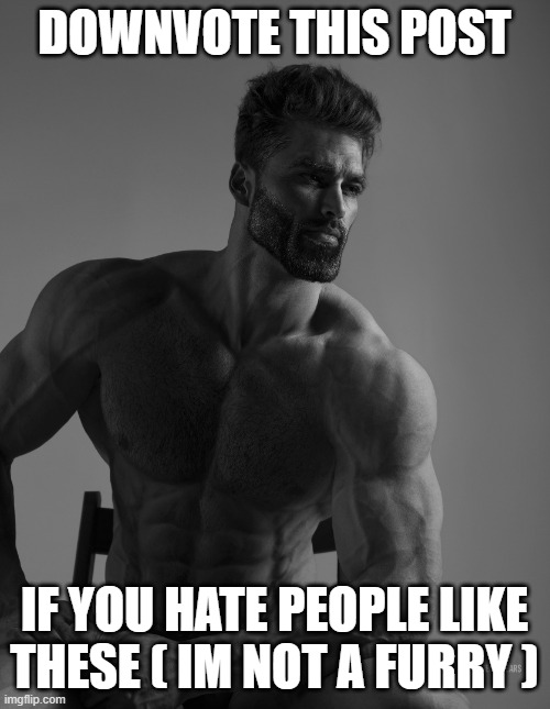 Giga Chad | DOWNVOTE THIS POST IF YOU HATE PEOPLE LIKE THESE ( IM NOT A FURRY ) | image tagged in giga chad | made w/ Imgflip meme maker