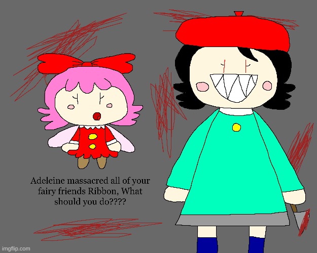 Adeleine is still evil | image tagged in kirby,adeleine,ribbon,gore,blood,funny | made w/ Imgflip meme maker