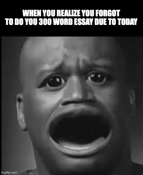 *based on true events* | WHEN YOU REALIZE YOU FORGOT TO DO YOU 300 WORD ESSAY DUE TO TODAY | image tagged in sad shaq,school,funny,relatable memes,homework | made w/ Imgflip meme maker