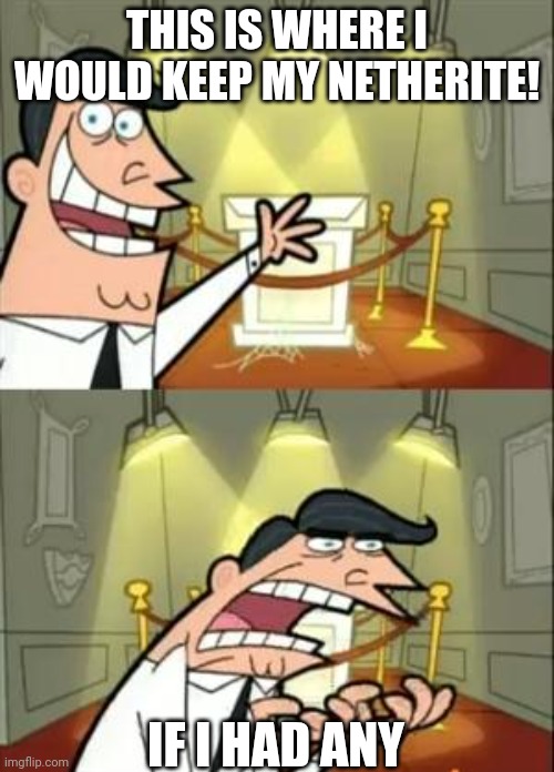 Minecraft meme | THIS IS WHERE I WOULD KEEP MY NETHERITE! IF I HAD ANY | image tagged in memes,this is where i'd put my trophy if i had one | made w/ Imgflip meme maker