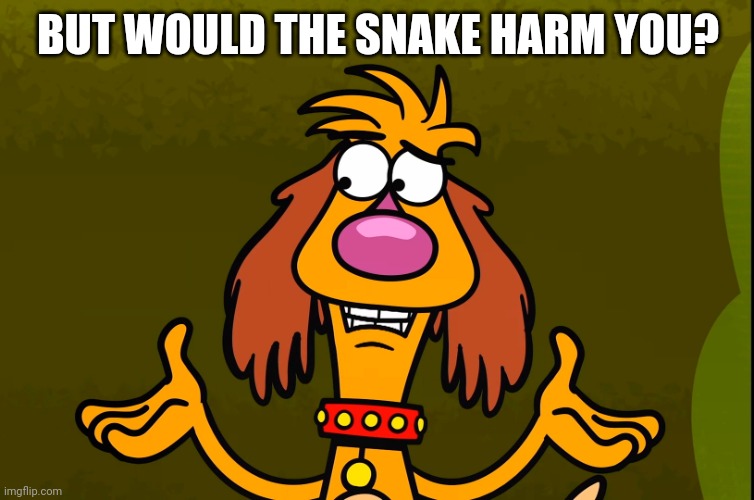 Questionable Hal (Nature Cat) | BUT WOULD THE SNAKE HARM YOU? | image tagged in questionable hal nature cat | made w/ Imgflip meme maker