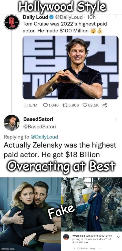 Truth | Hollywood Style; Overacting at Best; Fake | image tagged in politics,hollywood,zelensky,political humor,tom cruise,fakenews | made w/ Imgflip meme maker