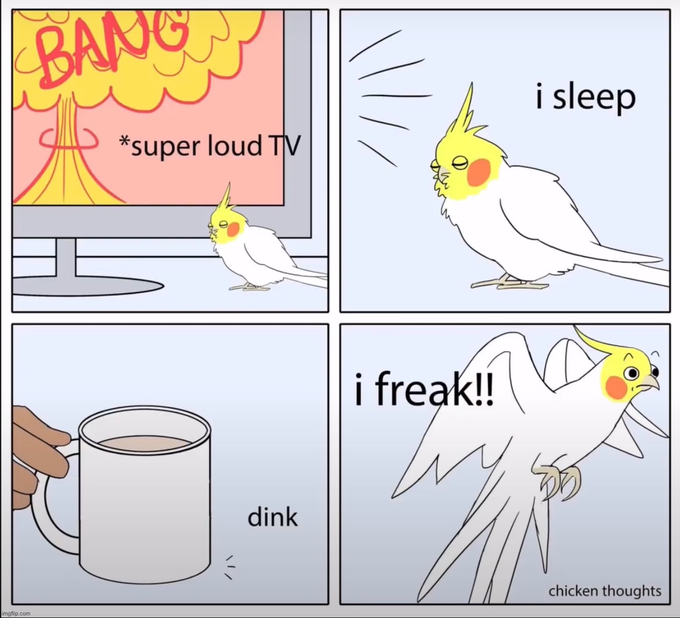Birb comic: I sleep, I freak | image tagged in birb,comics | made w/ Imgflip meme maker
